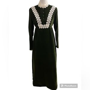 Vintage 60s 70s Velvet Lace Cottagecore Dress